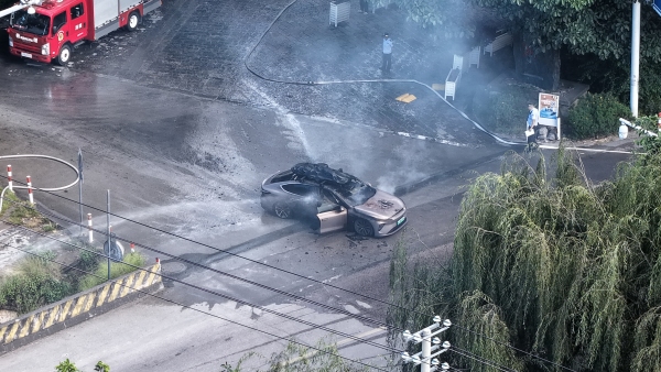 一辆蔚来ET7轿车在大理一景区外起火，一家四口撤离及时无伤亡